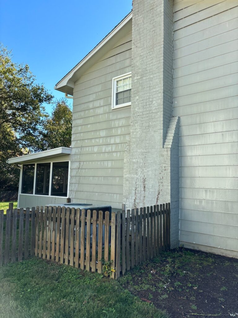 the service being done is exterior house washing on siding and chimney surfaces to remove dirt and stains